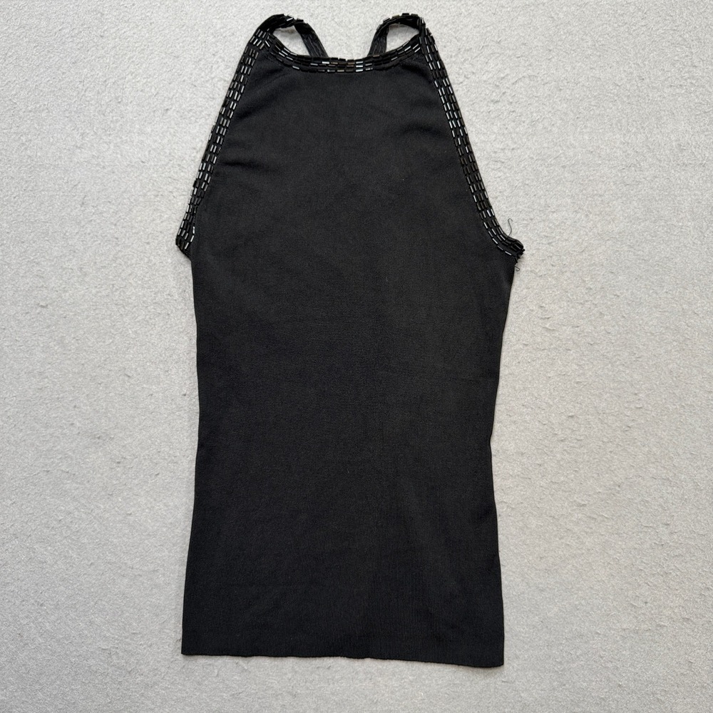 Gap Halter Tank Top Women's Medium Black Beaded High Neck Crossover Back Chic - Picture 1 of 5